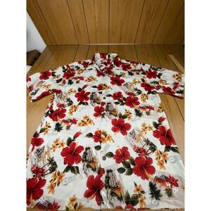 Hula Hattie Hawaiian Original Shirt XL Floral Tropical Made‎ in Hawaii